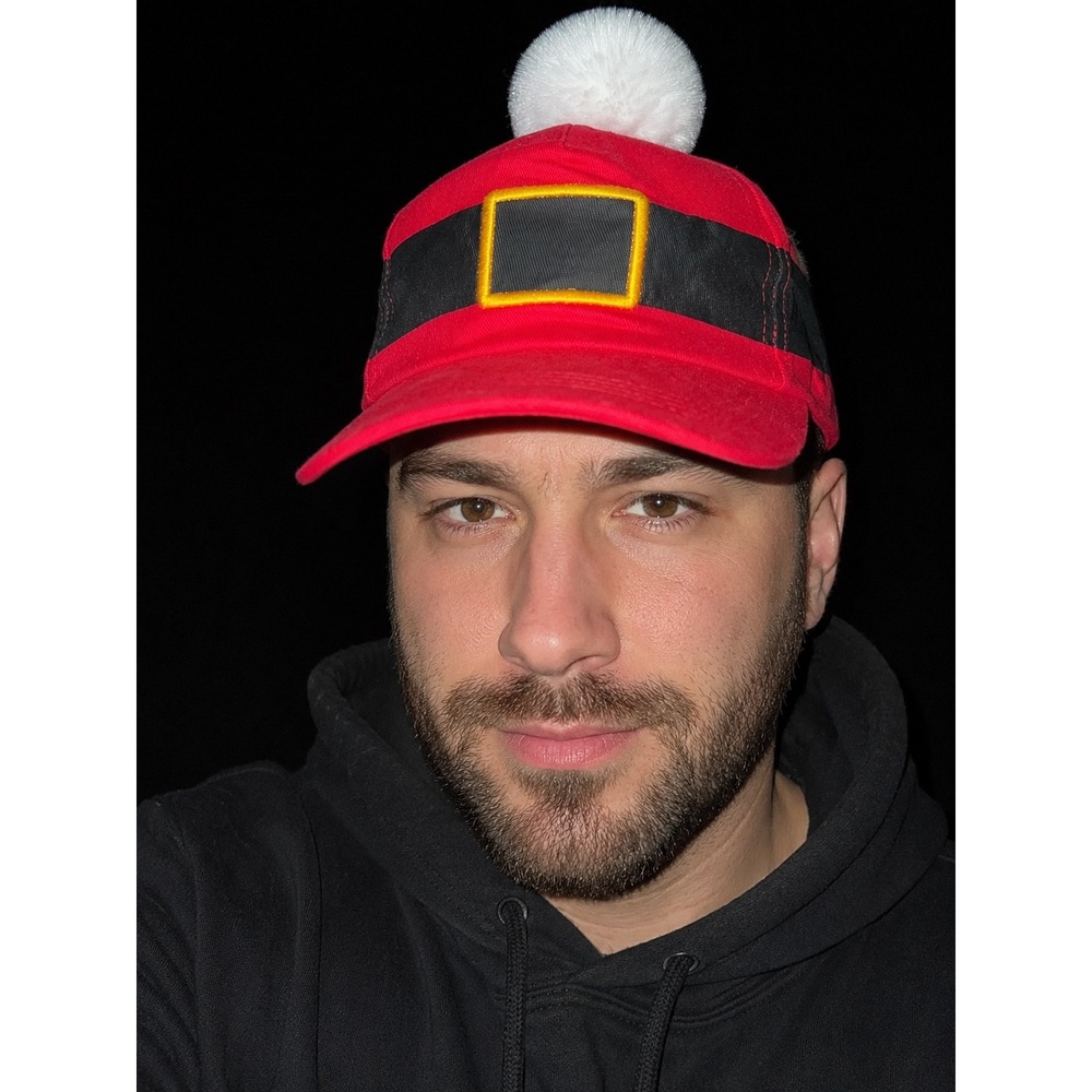 Santa Claus Christmas Belt Baseball Cap Red Snapback Hat with White Pom Pom